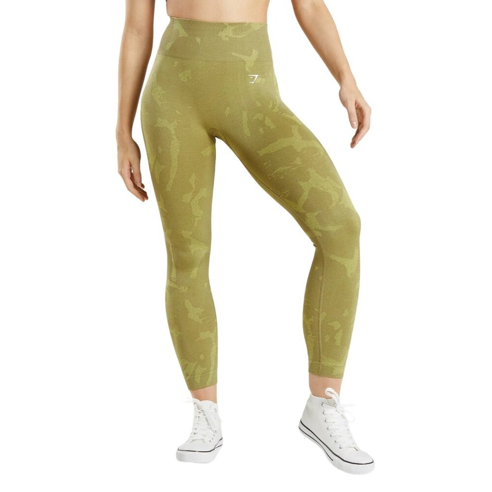 Gymshark Women's Adapt Camo Seamless Leggings, Savanna/Griffin Green, XL